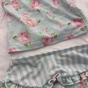 SweetHoney Floral and Striped Kids Bikini - Pink and Blue
